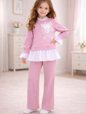 Costum fete Camelia roz