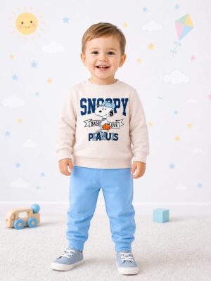Costum băieți Snoopy crem