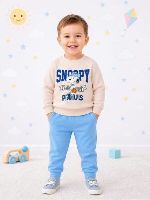 Costum băieți Snoopy crem